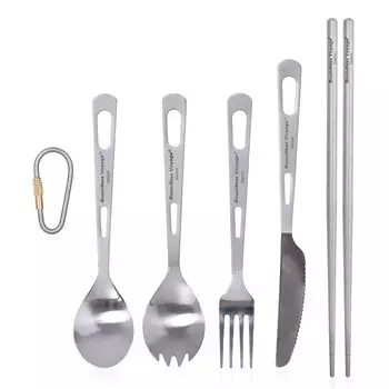 Столовые приборы iBasingo Titanium, 5 предметов, ультралегкая круглая сумка для хранения на открытом воздухе, в комплекте, набор, вилка, ложка, нож, ложка, ложка, палочки для еды,