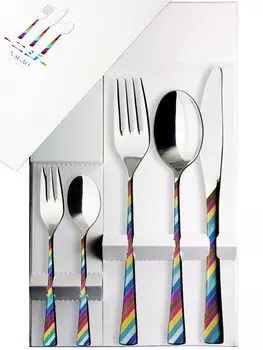 Столовые приборы Nagao Dinner, 5 шт., нержавеющая сталь, в подарочной упаковке -Niji-, набор, предметы, сталь 18-8, цвета, Япония,