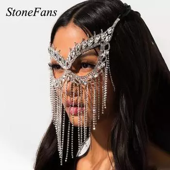 Stonefans модная свадебная маска с кисточками для лица женские украшения Хэллоуин роскошные хрустальные анонимные маски украшения аксессуары Gold Masks
