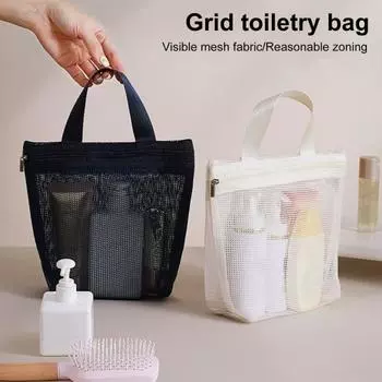 Storage Bag Portable Mesh Shower Caddy Large Capacity Zipper Closure Portable Toiletry белый