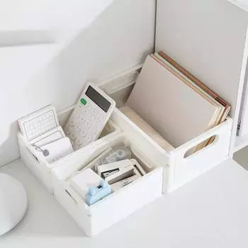 Storage Basket Non-slip Hollowed Handle Design Stackable Folding Organizing Plastic Large Capacity Storage Box Office Supplies L оранжевый