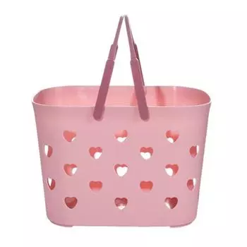 Storage Basket with Handle Large Capacity Hollow Design Portable Shower Caddy Tote Organizer Basket Bin for Bathroom розовый