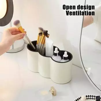 Storage Box Large Capacity 3 Compartments Detachable Easy Assembly Makeup Brush Holder Storage красный/белый