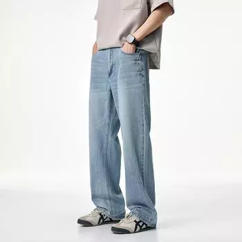Straight Summer and Spring Drooping Jeans Cat Whiskers and Monkey Flower Stitching 28