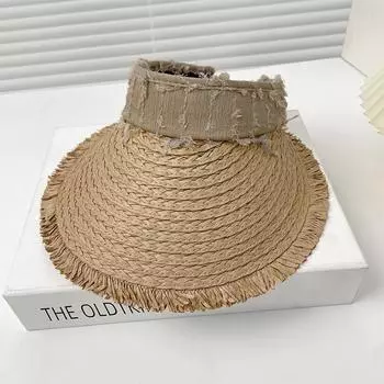 Straw empty top hat Children s summer outdoor travel UV protection sun hat showing face small headband beach hat