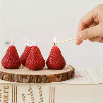 Strawberry Aromatherapy Candle Birthday Gift Handmade Soybean Candle Cake Decoration Imitation Strawberry Candle Ornament