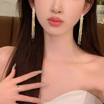 Streamer Yaojin_light Luxury Long Tassel Earrings Niche Design Sense High Sense Ear Studs 2025 New Earrings Women Golden tassel