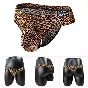 Стринги JOCKMAIL с леопардовым принтом, сексуальное мужское нижнее белье с низкой посадкой, Клубное вечерние бикини, повседневные повседневные трусы с Т-образной спинкой M
