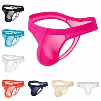 Стринги JOCKMAIL ультратонкие однотонные шелковые трусики-стринги с низкой талией, полупрозрачные, для мужчин, на каждый день M