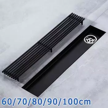 Stripe Floor Drain Black 304 Stainless Steel Solid Bathroom Shower Long Linear Water Drainage Side Floor Drains Cover 60-100cm