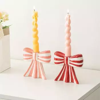 Striped Bow Candle Holders Ceramic Candle Stand Creative Candlestick Table Decoration