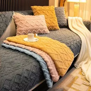 Striped Plush Sofa Cushion Non-Slip Warm Winter Universal Sofa Covers for Living Room Modern Simple Couch Slipcovers Home Decor 70x70 A