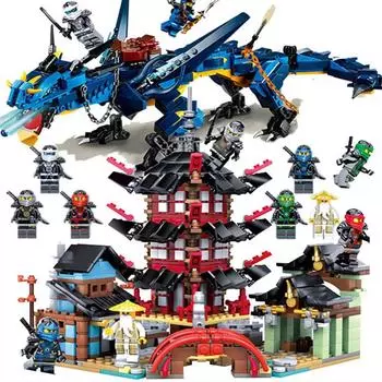 Строительные блоки Phantom Ninja Ninja Raiden Dragon 522 шт. + 4 игрушки ниндзя в подарок для детей 4/6/8/10 лет