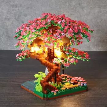 Строительный блок кирпичи DIY модель домика на дереве конструктор набор город микро вишня уличный вид кирпич Монтессори MOC игрушки детские подарки