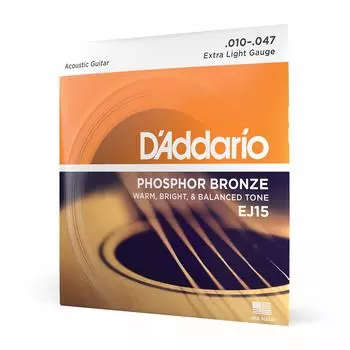 Струны для акустической гитары фосфорная бронза Extra Light EJ15 D Addario .010-.047 []