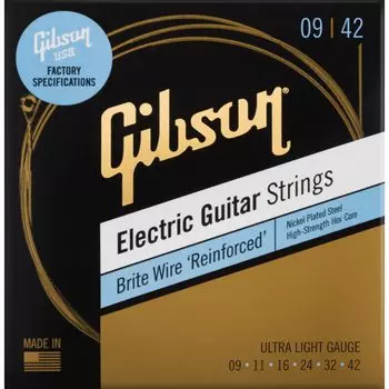 Струны для электрогитары Brite Wire Reinforced Струны для электрогитары Gibson Gibson/SEG-BWR9 Ultra-Light (.09-.042)