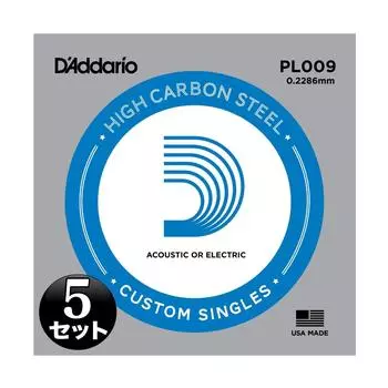 Струны для электрогитары Plain Steel PL009 Набор из 5 струн для акустической/гитары D Addario .009 []