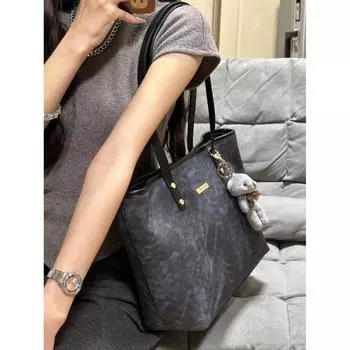 Student Class Large Capacity Tote Bag 2025 Summer New High Sense Versitile Fashion Shoulder Commuter Bag Women Black Gray