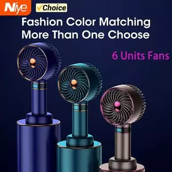 Student Fan 2024 New Handheld Mini Fan USB 5000mAh Rechargeable Mini Portable Small Pocket Fan Data Display синий