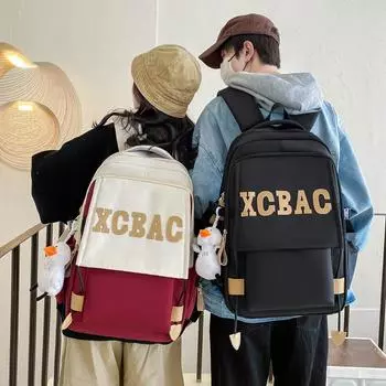 Student Large Capacity School Bag Men Lightweight Computer Travel Backpack Letter Color Block Backpack хаки
