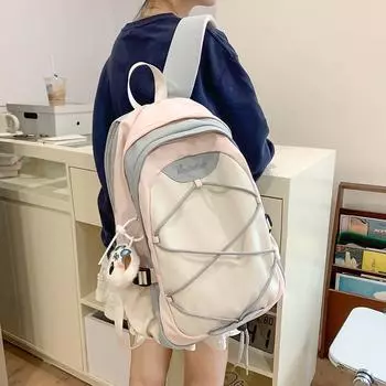 Легкий школьный рюкзак для студента, женский рюкзак с буквами, рюкзак для активного отдыха с цветными блоками розовый