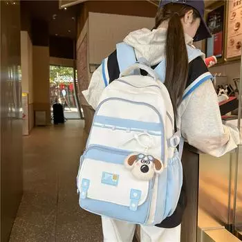 Student School Bag Women s Large Capacity Computer Backpack Color Block Backpack розовый
