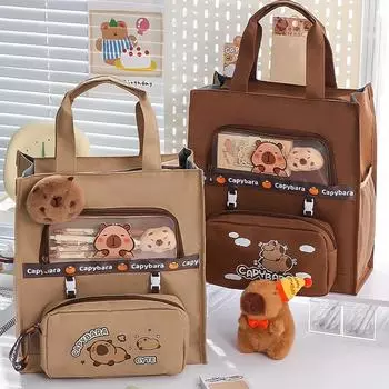 Student Tuition Bag Pencil Case, Canvas Storage Document Bag Simple Canvas Capibala Tuition Bag Cartoon Document Bag