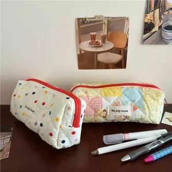 Students Dots Pen Pouch Large Capacity Pencil Case Fashion Floral Pencil Bag Girls белый