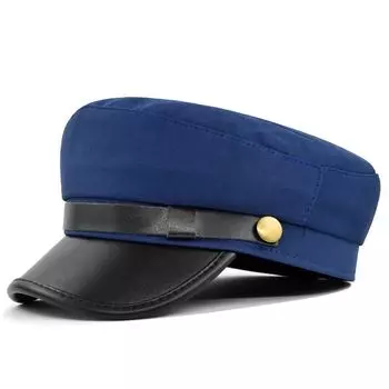 Style PU Leather Winter Metal Button Fishing Cap Men Sailor Caps Women Captain Caps Flat Navy Hats