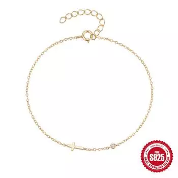 Stylish And Simple Daily Versatile S925 Sterling Silver Mini Cross Single Diamond-Encrusted Women S Bracelet 925 Silver золотой