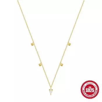 Stylish And Simple Ins Style S925 Sterling Silver Stacked Wearing Tetragonal Star Opal Diamond Encrusted Women S Daily Necklace 925 silver золотой