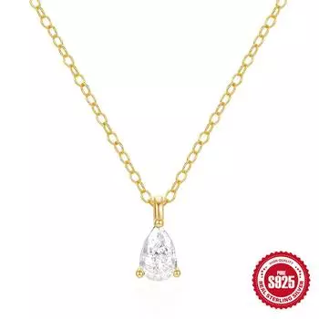 Stylish And Simple S925 Sterling Silver Daily With Classic Water Drop Diamond Temperament High-End Women S Necklace 925 Silver золотой