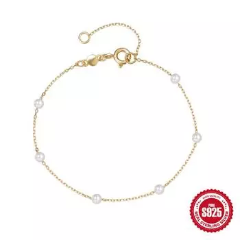 Stylish And Simple S925 Sterling Silver Ins Style Pearls Stacked And Worn Temperament Versatile Bracelet Qixi Festival Gift 925 Silver золотой