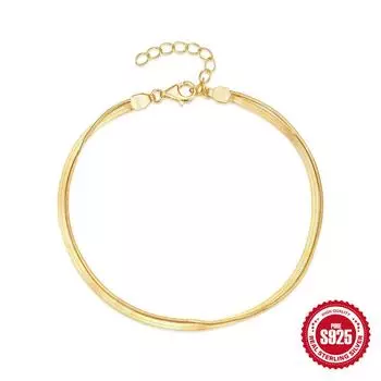Stylish And Simple Stacked Wind 925 Silver Double-Layer Snake Bone Chain Bracelet, Suitable For Women S Daily Wear 925 Silver золотой