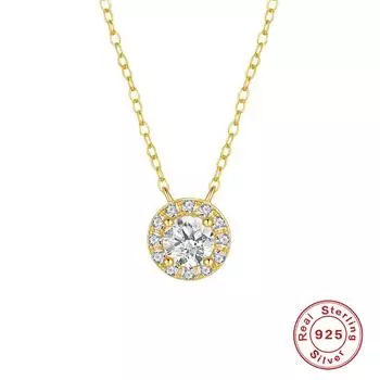 Stylish And Simple Style S925 Sterling Silver Classic Round Multi-Diamond Classic Wedding Accessories Necklace Women 925 silver золотой