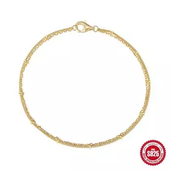 Stylish And Simple Style S925 Sterling Silver Daily Match Double Layer Stacked Basic Chain Bead Chain Women S Bracelet 925 Silver золотой