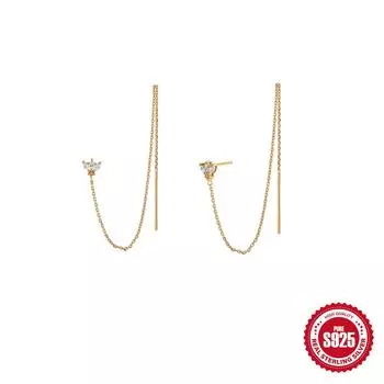 Stylish And Simple Style S925 Sterling Silver Crown Horse Eye Diamond Chain Fringed Earline Stud Earrings 925 silver золотой
