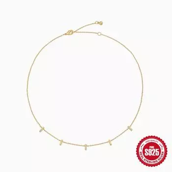 Stylish And Simple Style S925 Sterling Silver Straight Strip With Diamonds Stacked Wearing Women S Collarbone Necklace 925 silver золотой