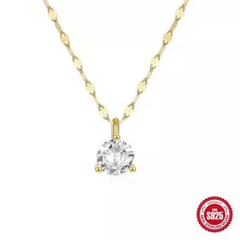 Stylish And Simple Style S925 Sterling Silver Classic Single Diamond-Encrusted Women S Wedding Pendant Necklace 925 Silver золотой