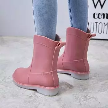 Stylish and simple women s rain shoes medium tube waterproof, wear-resistant and non-slip adult rain boots rubber shoes overshoes plastic 35