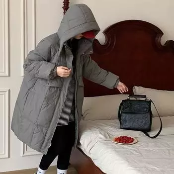 Stylish and sweet medium and long down jacket women s winter hooded thickened small white duck down warm jacket tide one size fits all