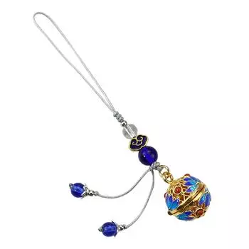 Stylish Blue Hollow Pendant Keychain Essential Oil Diffuser Eye Catching Blue Cloisonne Floral Pendant Rope Keyring B