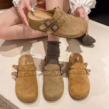 Stylish, simple and heightened, two-wearing bag head slippers for women in the spring of 2025, round head thick-soled outer wear, commuter half-to 35 коричневый