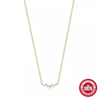 Stylish Simple Atmospheric Wind S925 Sterling Silver Single Row Cluster Diamond-Encrusted Ladies Engagement Necklace 925 silver золотой