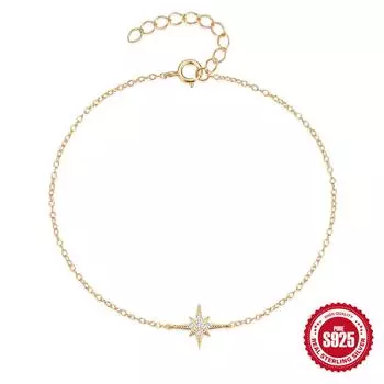 Stylish Simple Everyday Versatile S925 Sterling Silver Octagonal Star Diamond Women S Bracelet Bracelet 925 Silver золотой