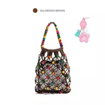 Stylish Studio Korean Simple Woven Beads Bag Women s Early Summer Seaside Lazy Satchel Cut Out Net Pocket Bag Chestnut Brown