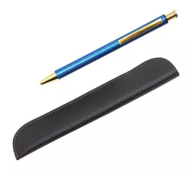 Stylish Synthetic Leather Pen Case NQ26 All Metal Lizard Paint Knock Type Ballpoint Pen Set Blue 3 Pack T23-LS042-NQ26B-L-3
