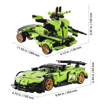 SucceBuy 2-в-1 RC Машина/Робот 461 деталь Блоки Пульт управления STEM DIY Детские строительные игрушки Управление через приложение для мальчиков Подарки на день рождения зелёный