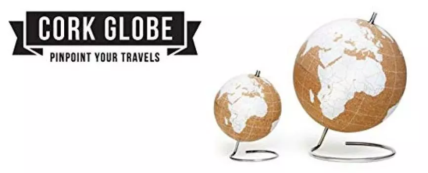 SUCK UK White Cork Globe with Pin for Home Decor Marker, Lightweight, (Large)