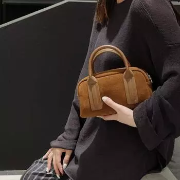 Suede and Suede Handbags for Autumn and Winter, Bowling Pillows, Leather Tote Bags, Versatile Single-shoulder Crossbody Bags for Women кофейный